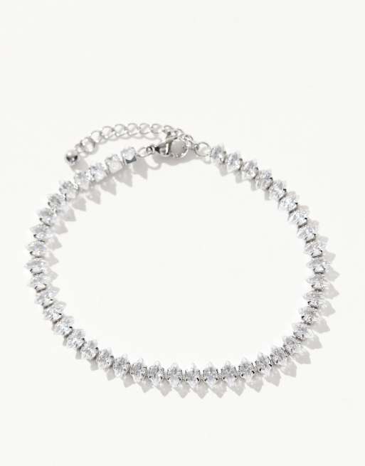 ASOS DESIGN - Bracciale in acciaio inossidabile resistente all'acqua argentato con pavé di strass marquise  , 2 di 3