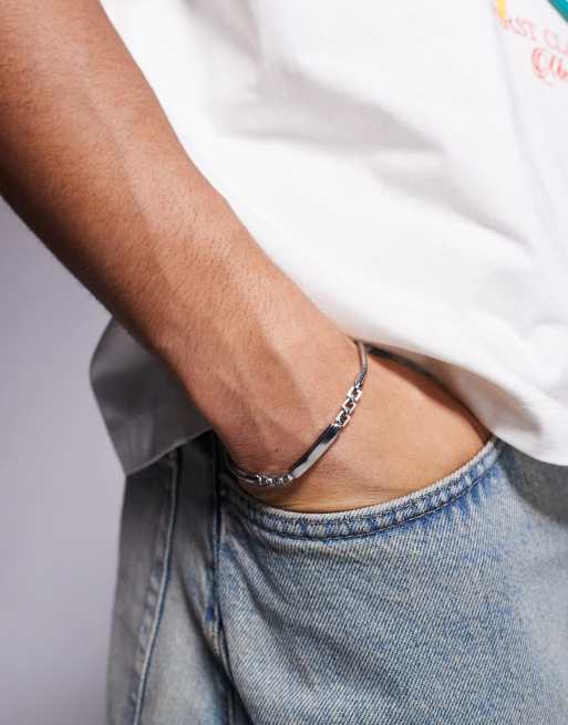ASOS DESIGN - Bracciale in acciaio inossidabile resistente all'acqua color argento con targhetta