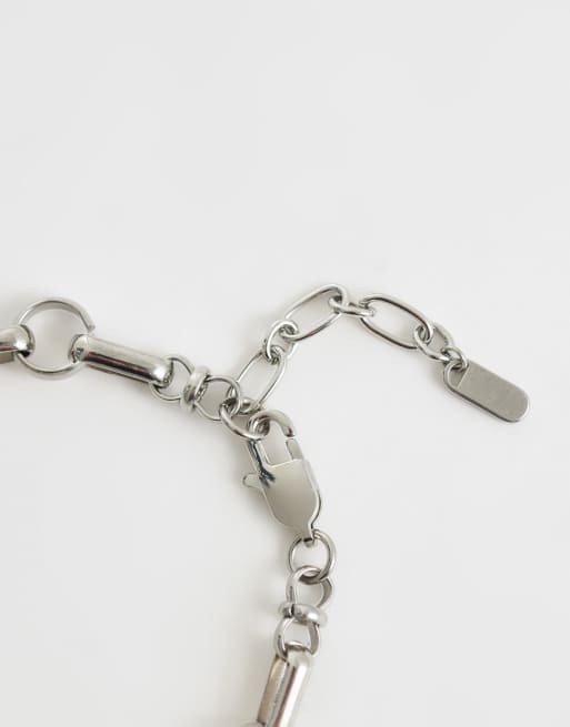 ASOS DESIGN - Bracciale in acciaio inossidabile resistente all'acqua con barretta e maglie rotonde color argento, 3 di 3