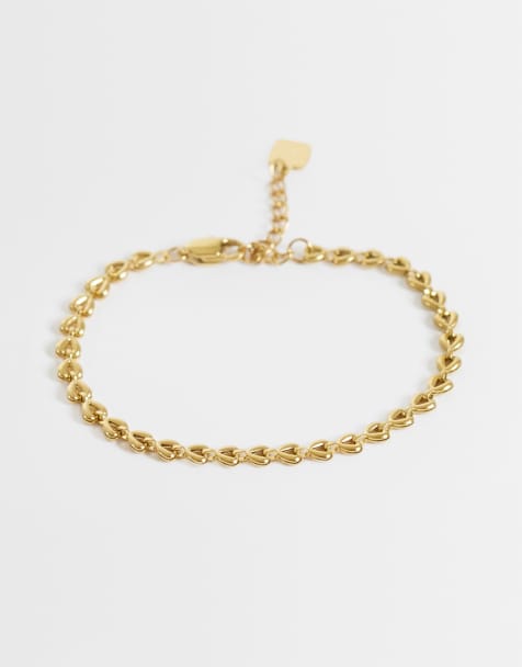 ASOS DESIGN - Bracciale in acciaio inossidabile resistente all'acqua dorato con maglie piccole a cuore - view 1