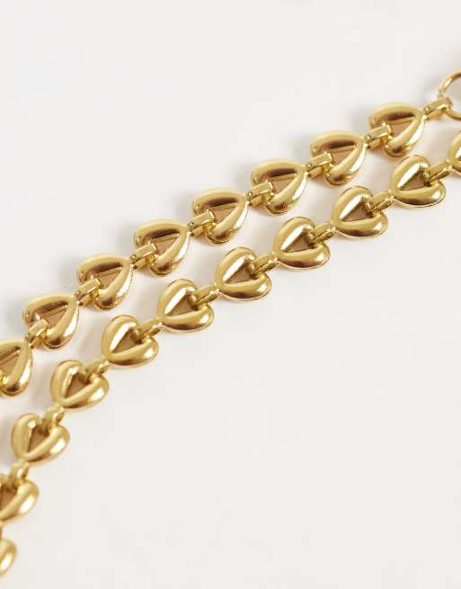 ASOS DESIGN - Bracciale in acciaio inossidabile resistente all'acqua dorato con maglie piccole a cuore, 2 di 3
