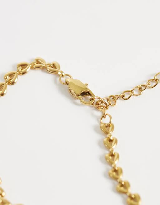 ASOS DESIGN - Bracciale in acciaio inossidabile resistente all'acqua dorato con maglie piccole a cuore, 3 di 3