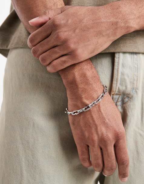 ASOS DESIGN - Bracciale in catenina argentata con dettagli martellati e maglie effetto metallo fuso - view 1