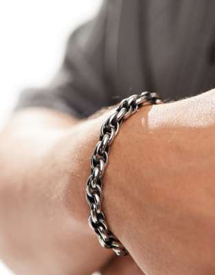 ASOS DESIGN - Bracciale in catenina attorcigliata in acciaio inossidabile resistente all'acqua argento brunito