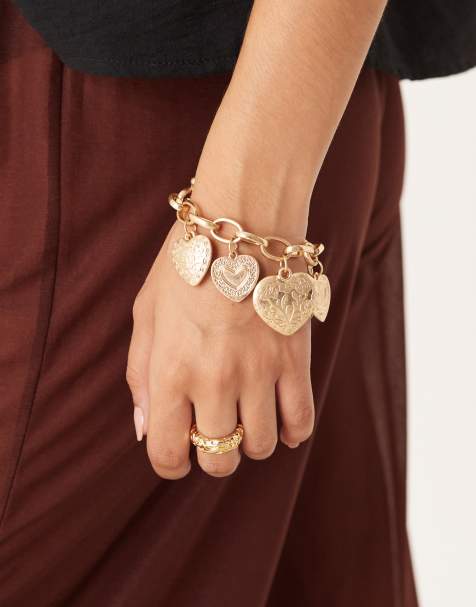 ASOS DESIGN - Bracciale in catenina dorato effetto invecchiato con charm a forma di cuori - view 1