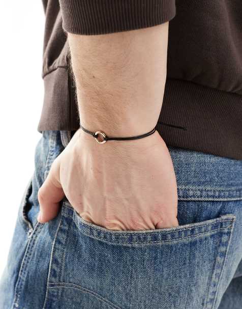 ASOS DESIGN - Bracciale in corda nero con anello in metallo - view 1