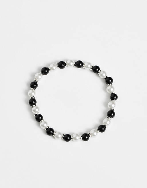 ASOS DESIGN - Bracciale in perle sintetiche di vetro e perline nere