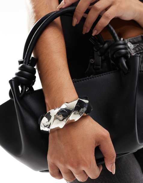 ASOS DESIGN - Bracciale rigido argentato attorcigliato XL - view 1