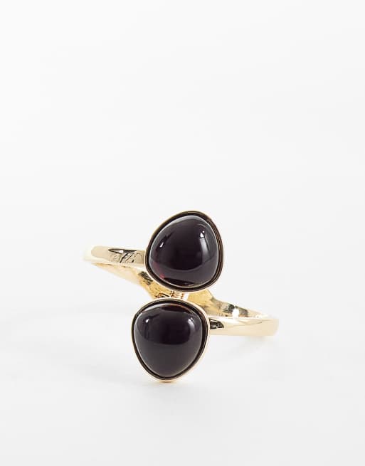 ASOS DESIGN - Bracciale rigido avvolgente dorato con dettagli in resina bordeaux