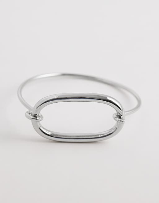 ASOS DESIGN - Bracciale rigido delicato tonalità argento con dettaglio ovale