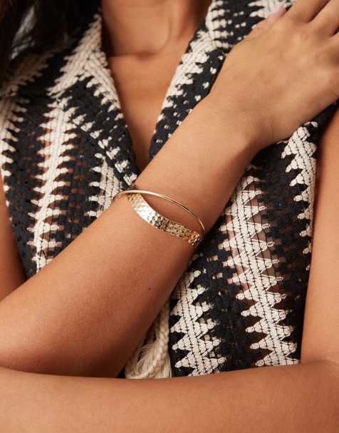 ASOS DESIGN - Bracciale rigido doppio incrociato tonalità oro martellato - view 1