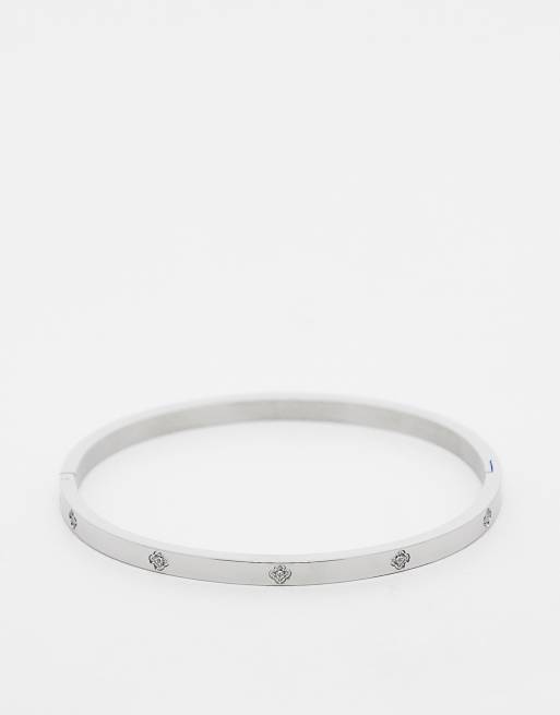 ASOS DESIGN - Bracciale rigido in acciaio inossidabile argentato con strass
