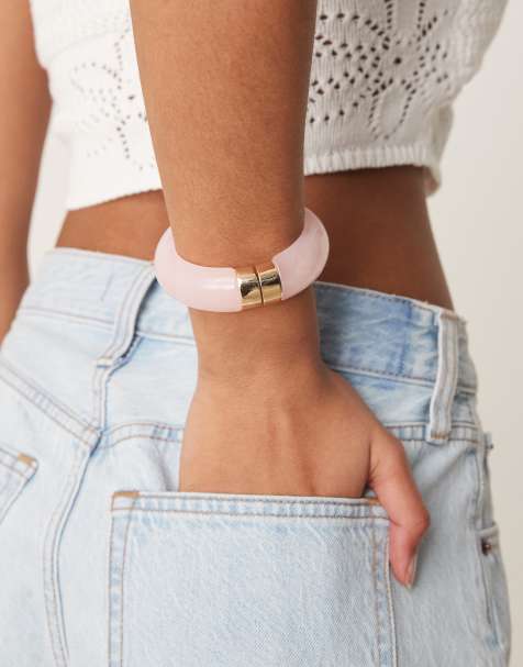 ASOS DESIGN - Bracciale rigido in metallo e resina rosa - view 1