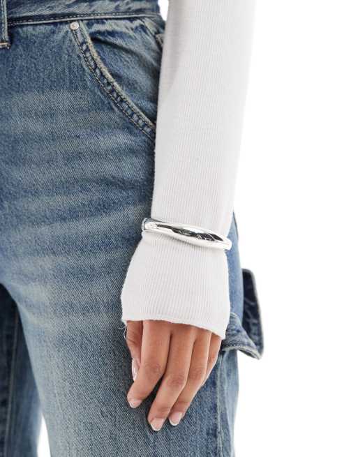ASOS DESIGN - Bracciale rigido placcato argento, 2 di 4