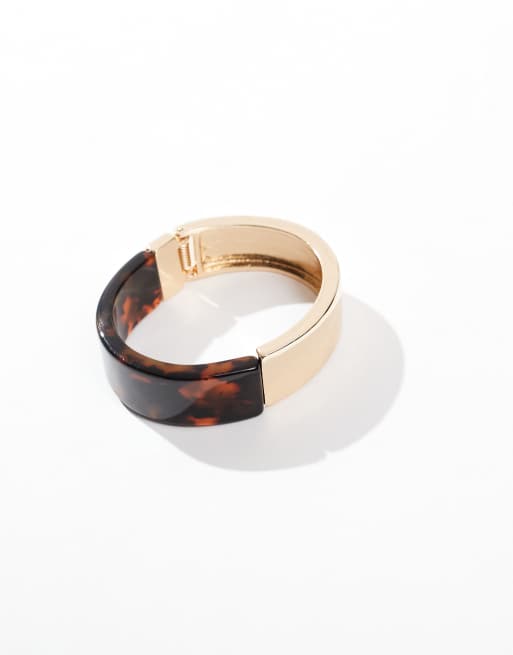 ASOS DESIGN - Bracciale rigido tartarugato e color oro