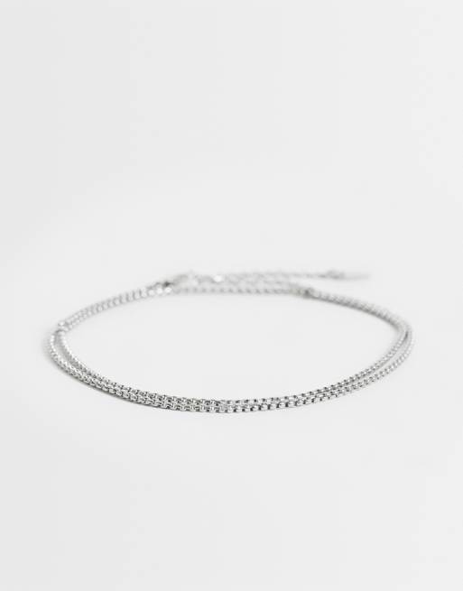 ASOS DESIGN bracciale sottile in acciaio inossidabile impermeabile con cordino, color argento