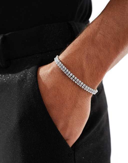 ASOS DESIGN - Bracciale stile tennis in acciaio inossidabile resistente all'acqua color argento