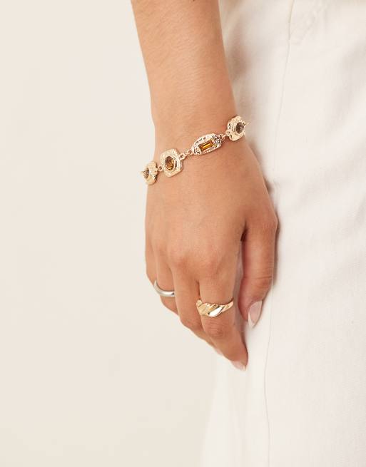 ASOS DESIGN - Bracciale stile vintage dorato con pietre in resina