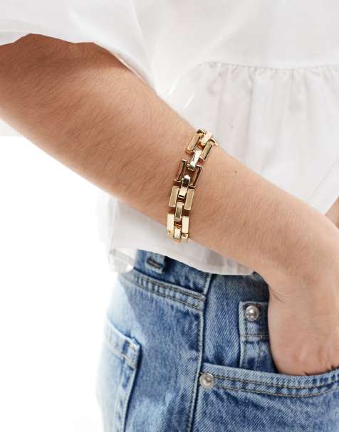 ASOS DESIGN - Bracciale tonalità oro con catenina a maglie rettangolari - view 1