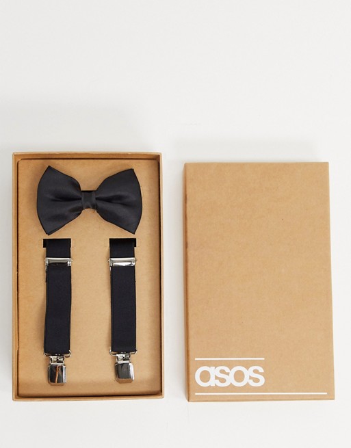ASOS DESIGN brace and bow tie set in black