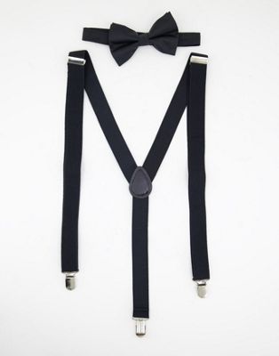 ASOS DESIGN brace and bow tie set in black