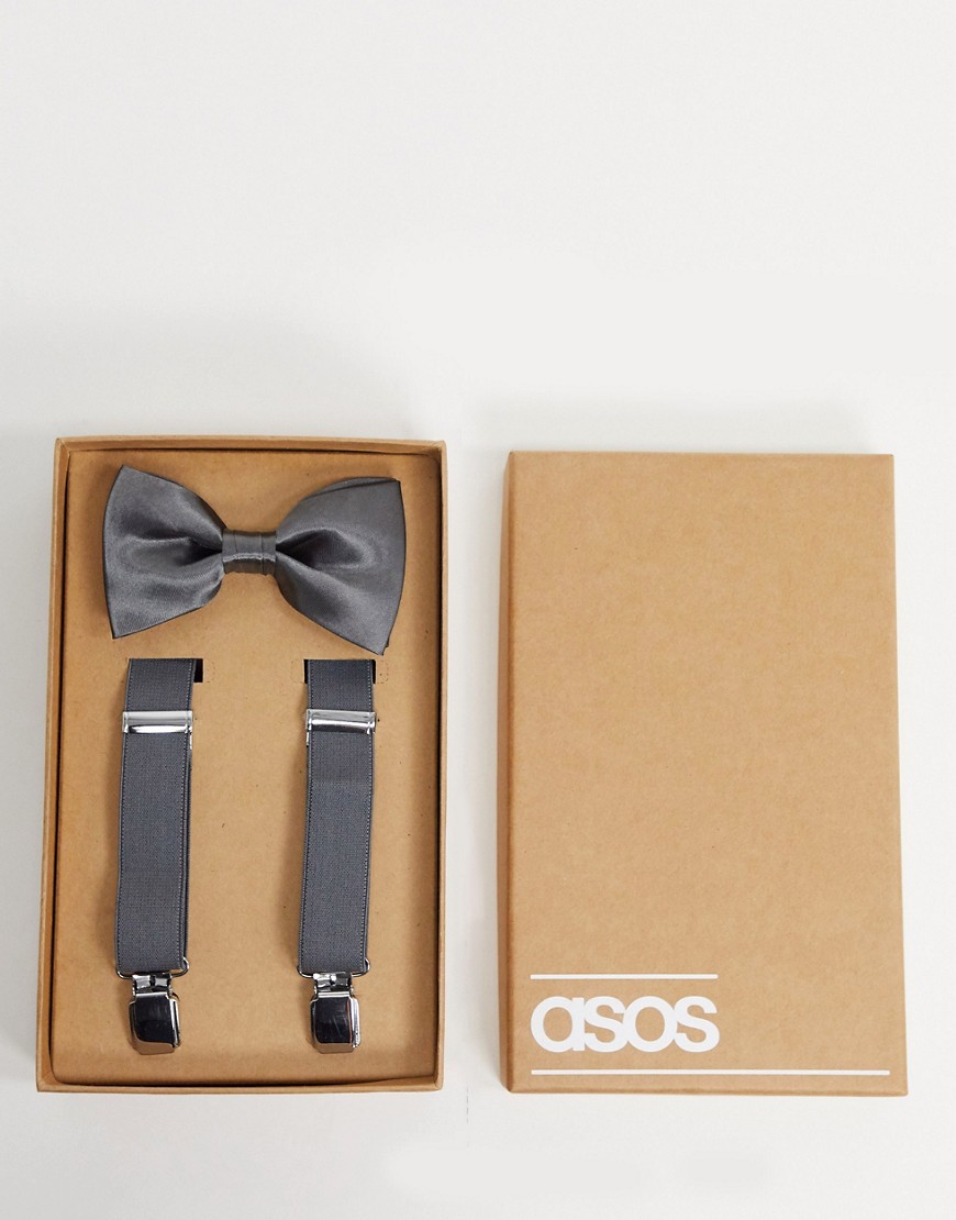 ASOS DESIGN brace and bow tie set in grey