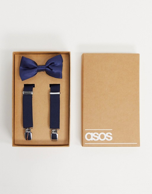 ASOS DESIGN brace and bow tie set in navy
