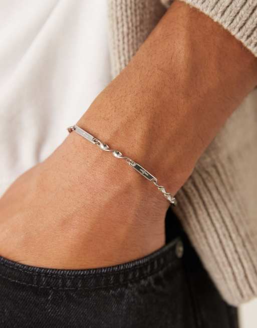 ASOS DESIGN - Bracelet à chaîne torsadée en acier inoxydable imperméable avec détail barre - Argenté