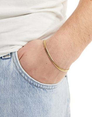 ASOS DESIGN waterproof stainless steel flat chain bracelet in gold tone - ASOS Price Checker
