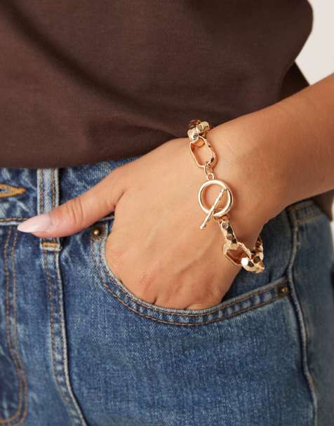 ASOS DESIGN - Bracelet à maillons texturés avec fermoir barre en T - Doré - view 1