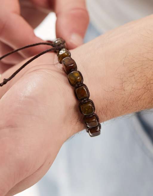 ASOS DESIGN - Bracelet avec perles carrées semi-précieuses - Marron, 4 de 4