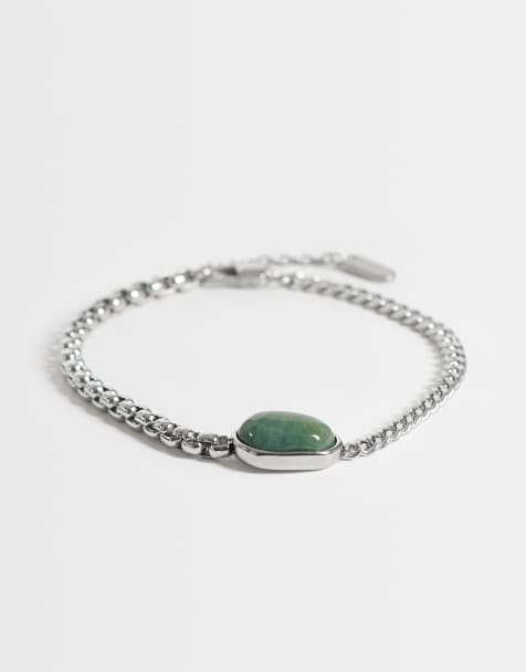ASOS DESIGN - Bracelet bi-maille en acier inoxydable résistant à l'eau avec agate semi-précieuse mousse - Argenté - view 1