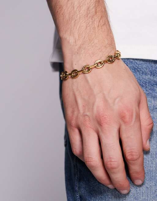 ASOS DESIGN - Bracelet chaîne à maillons doubles effet martelé en acier inoxydable étanche - Doré