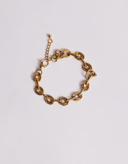 ASOS DESIGN - Bracelet chaîne à maillons doubles effet martelé en acier inoxydable résistant à l'eau - Doré  , 2 de 3