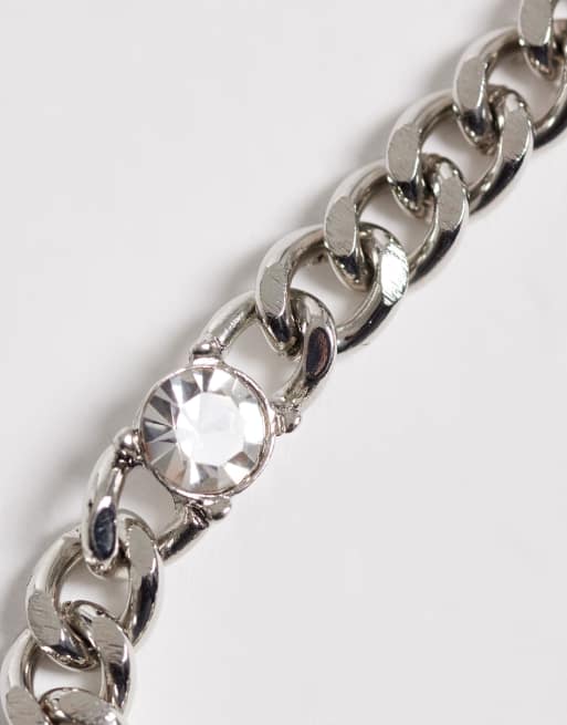 ASOS DESIGN - Bracelet chaîne à maillons incurvés orné de strass - Argenté, 2 de 3