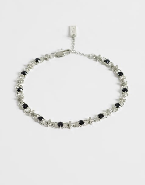 ASOS DESIGN - Bracelet chaîne à pierres noires et croix - Argenté - view 1