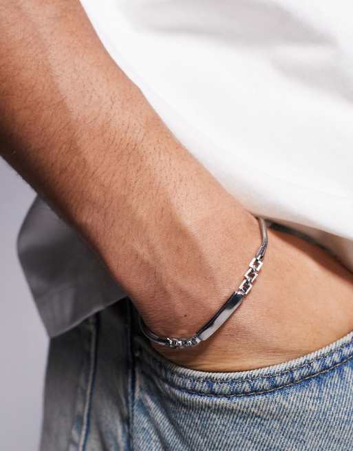 ASOS DESIGN - Bracelet chaîne de festival en acier inoxydable étanche à barre - Argenté