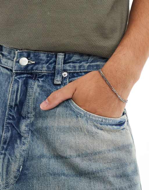 ASOS DESIGN - Bracelet chaîne en acier inoxydable imperméable avec maillons alternés - Argenté