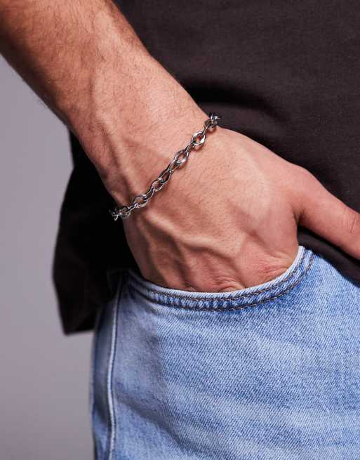 ASOS DESIGN - Bracelet chaîne en acier inoxydable imperméable avec maillons effet fondu - Argenté