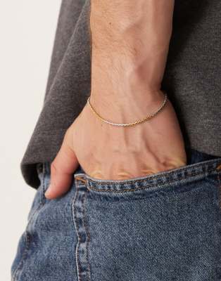 ASOS DESIGN - Bracelet chaîne en acier inoxydable imperméable effet deux plaques - Doré/Argenté