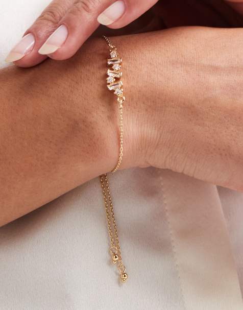 ASOS DESIGN - Bracelet chaîne fin à zircons cubiques taille baguette avec pochette cadeau - Doré - view 1