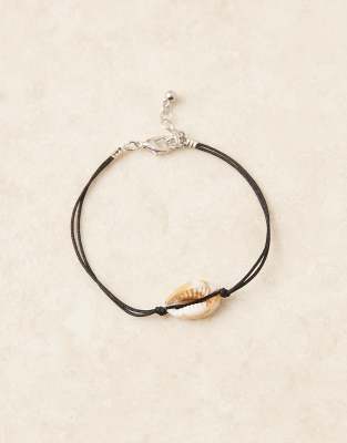 ASOS DESIGN - Bracelet cordon multi-positions à fermoir coulissant avec coquillage cauri fantaisie - Noir