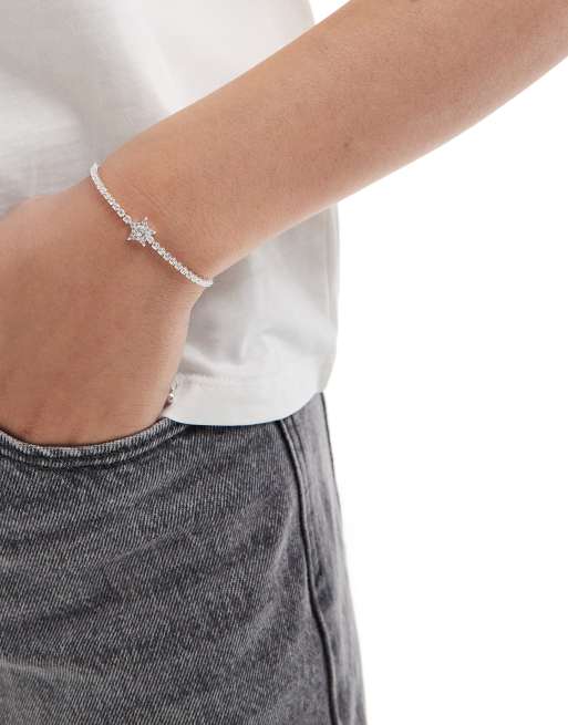 ASOS DESIGN - Bracelet d'amitié en plaqué argent orné d'un détail étoile en zircon cubique avec pochette cadeau