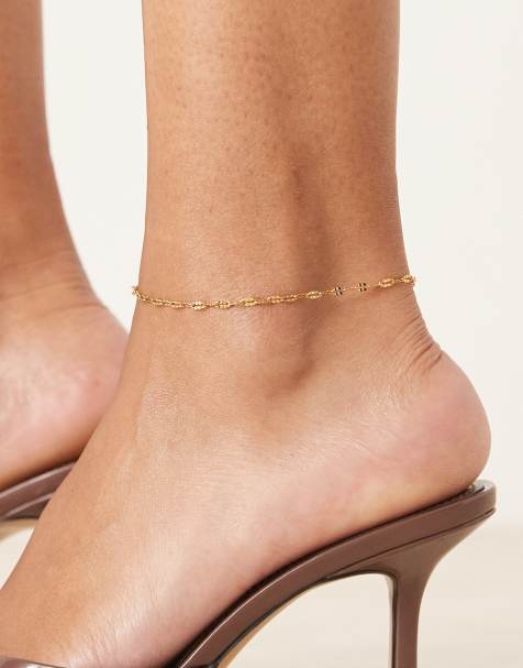 ASOS DESIGN - Bracelet de cheville à maille cheval en acier inoxydable résistant à l'eau - Doré - view 1