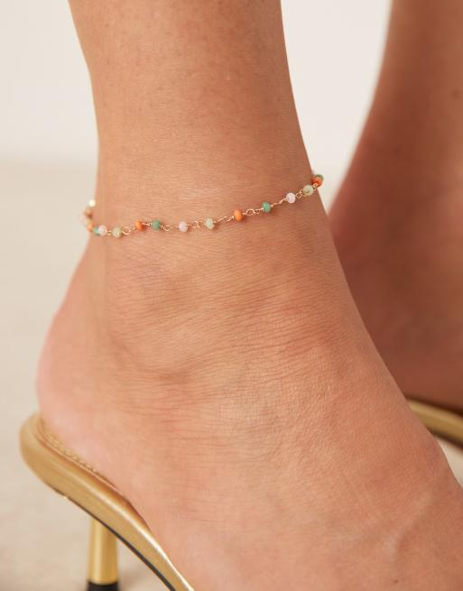ASOS DESIGN - Bracelet de cheville à perles variées - Doré
