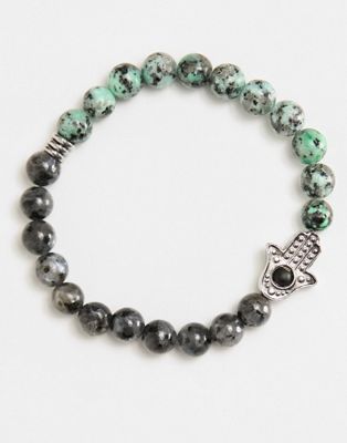ASOS DESIGN green and grey beaded bracelet with hamsa charm - ASOS Price Checker