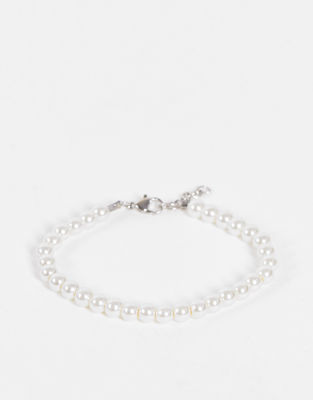ASOS DESIGN 6mm glass faux pearl beaded bracelet in white  - ASOS Price Checker