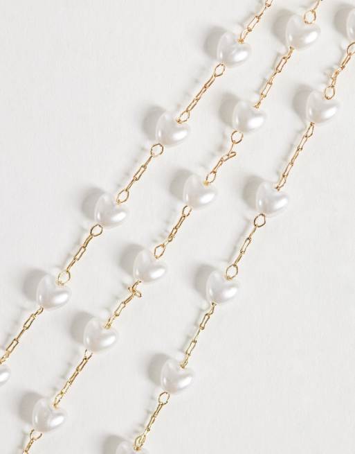 ASOS DESIGN - Bracelet délicat multi-rangs avec chaînes et cœurs en fausses perles - Doré, 2 de 3