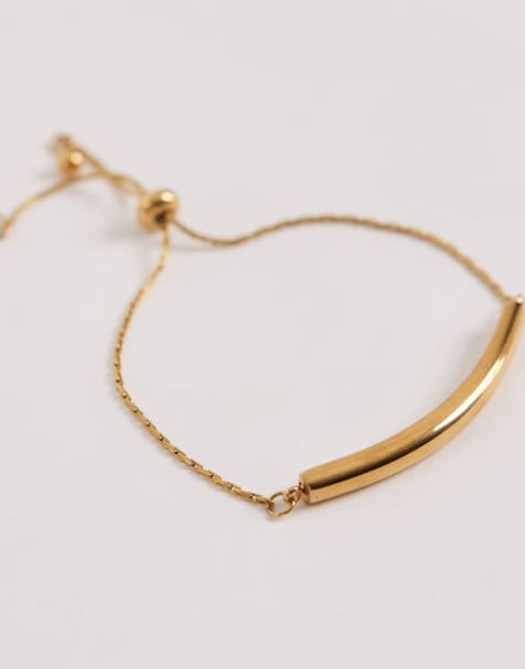 ASOS DESIGN - Bracelet en acier inoxydable avec détail cordon de serrage avec pochette cadeau - Doré - view 1