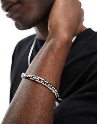 ASOS DESIGN waterproof stainless steel chunky bracelet in silver tone - ASOS Price Checker